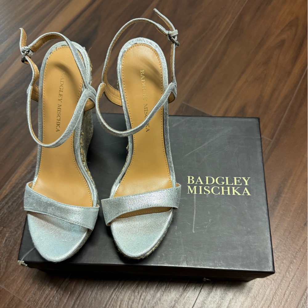 Badgley Mischka Silver Wedge Platform Evening Shoes